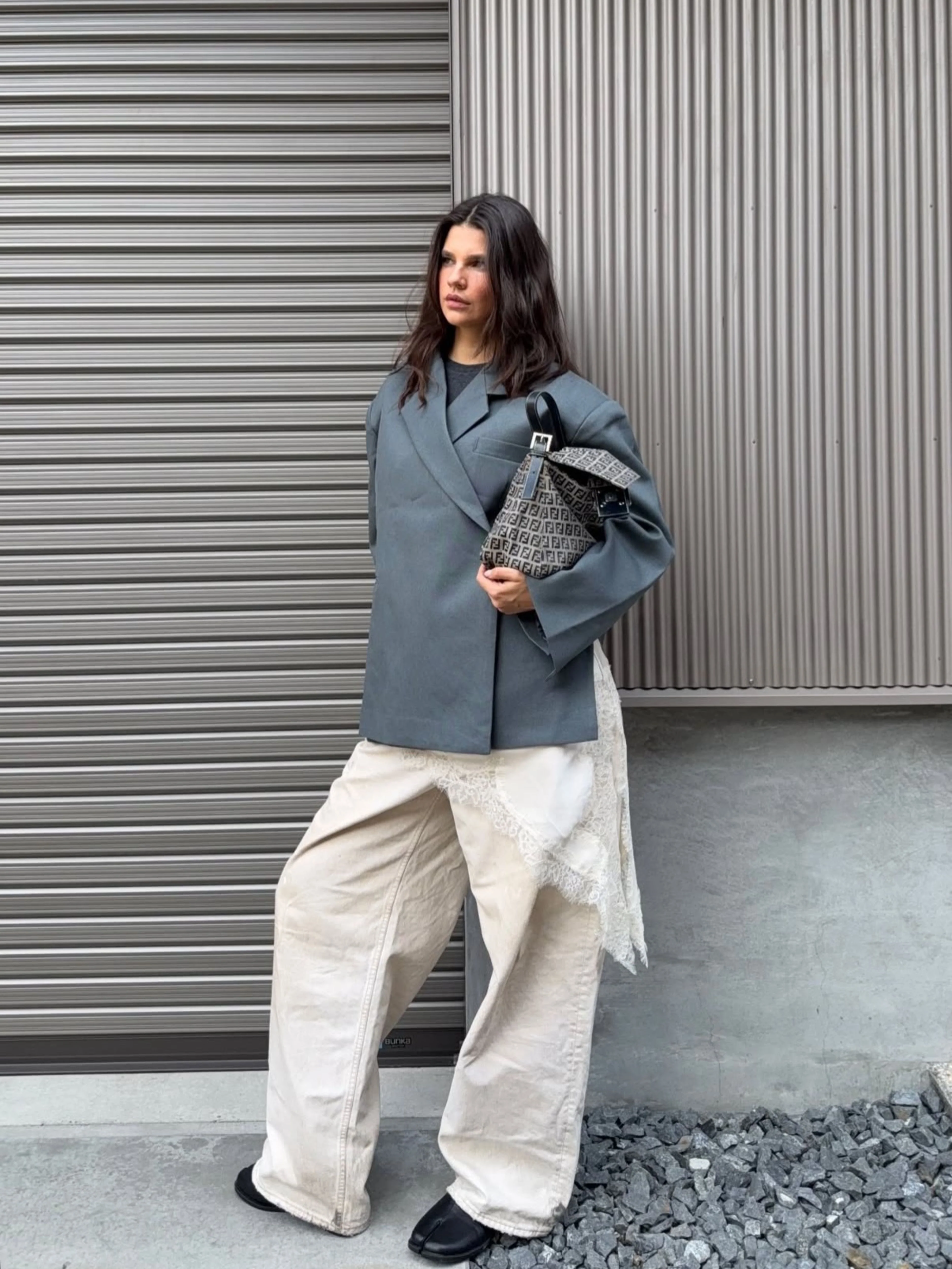 Oversized Side Slit Blazer Steel Blue - Image 3