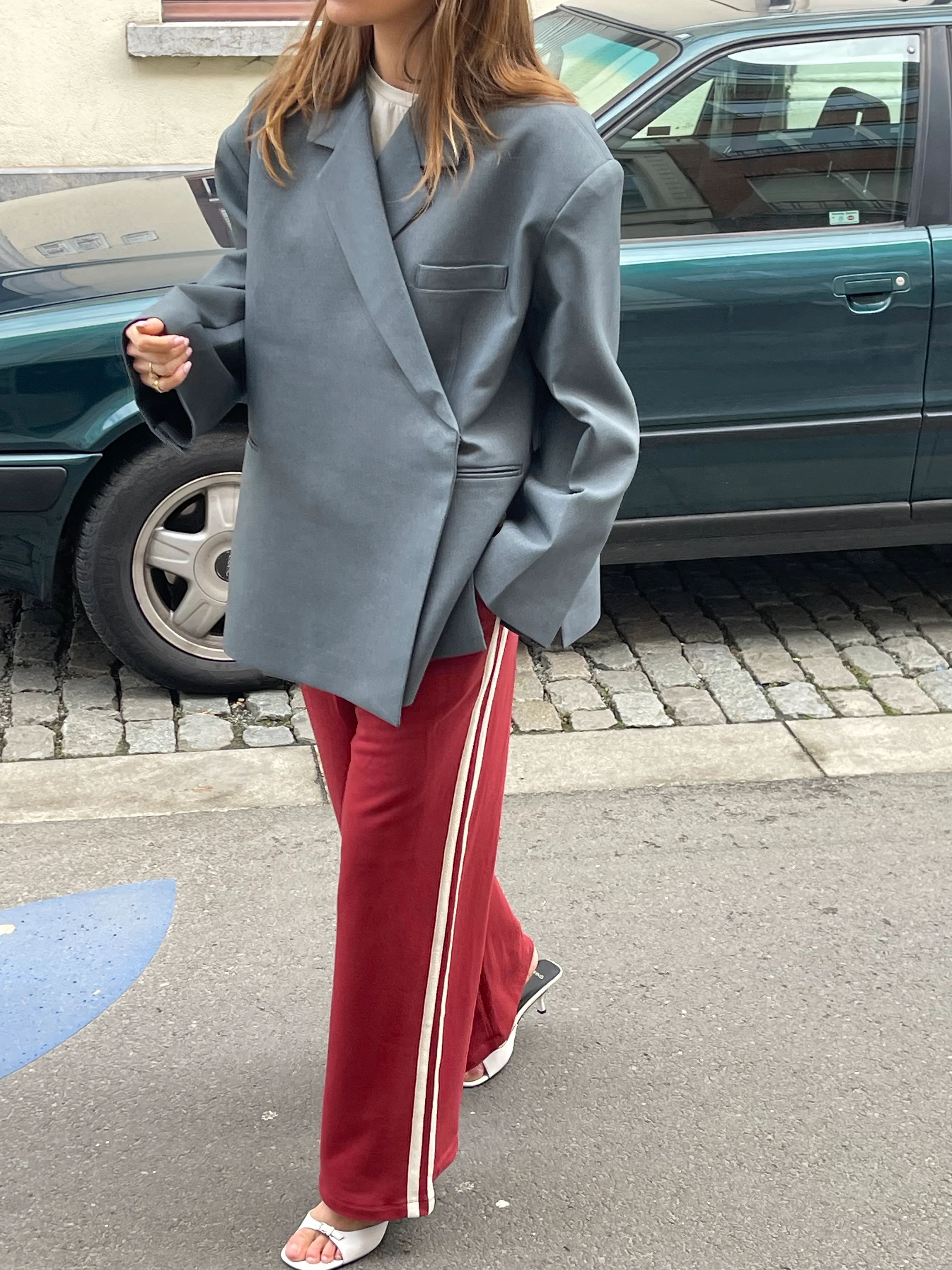 Oversized Side Slit Blazer Steel Blue - Image 8