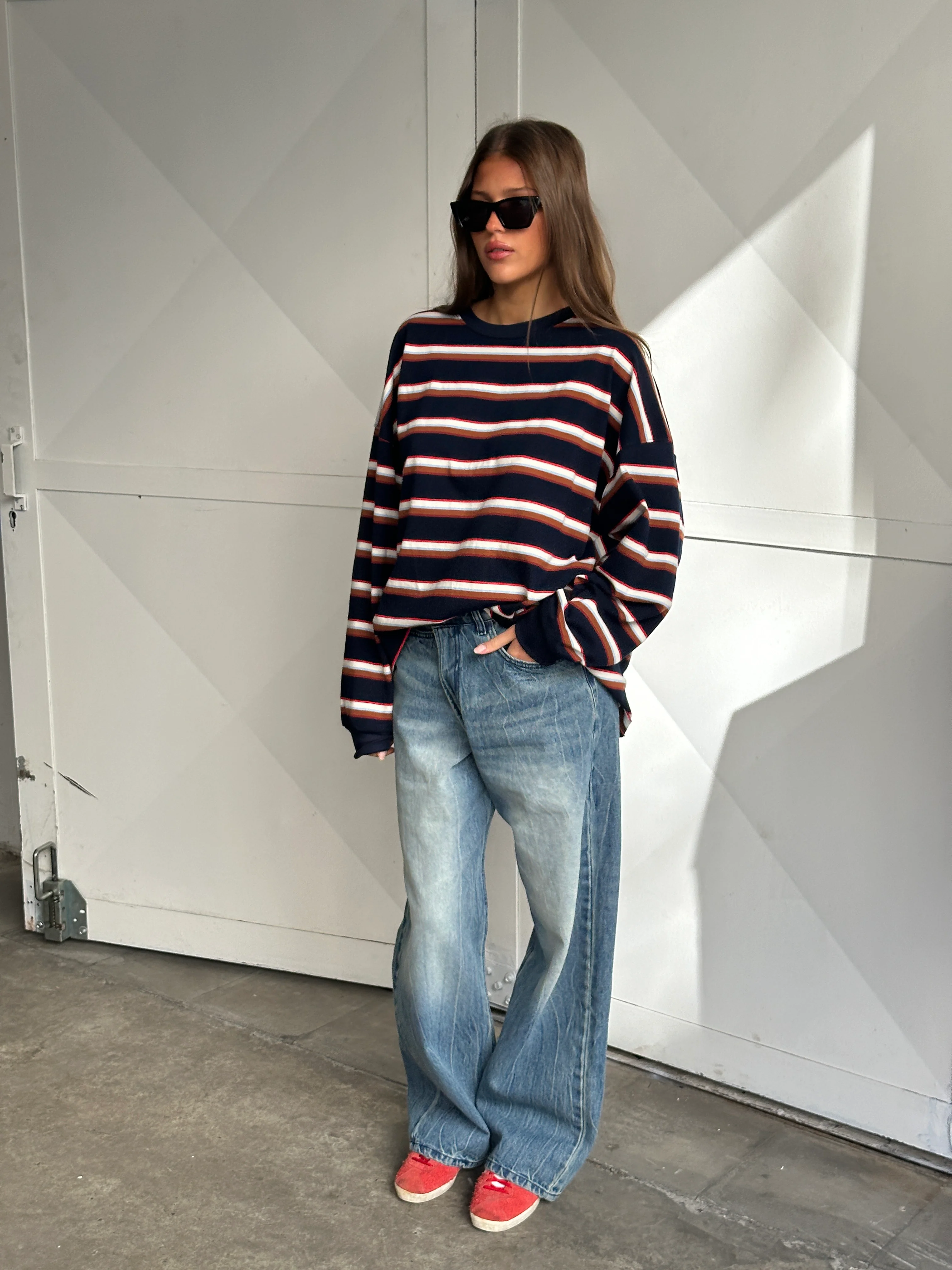 Oversized Striped Longsleeve Tee Navy - Image 3