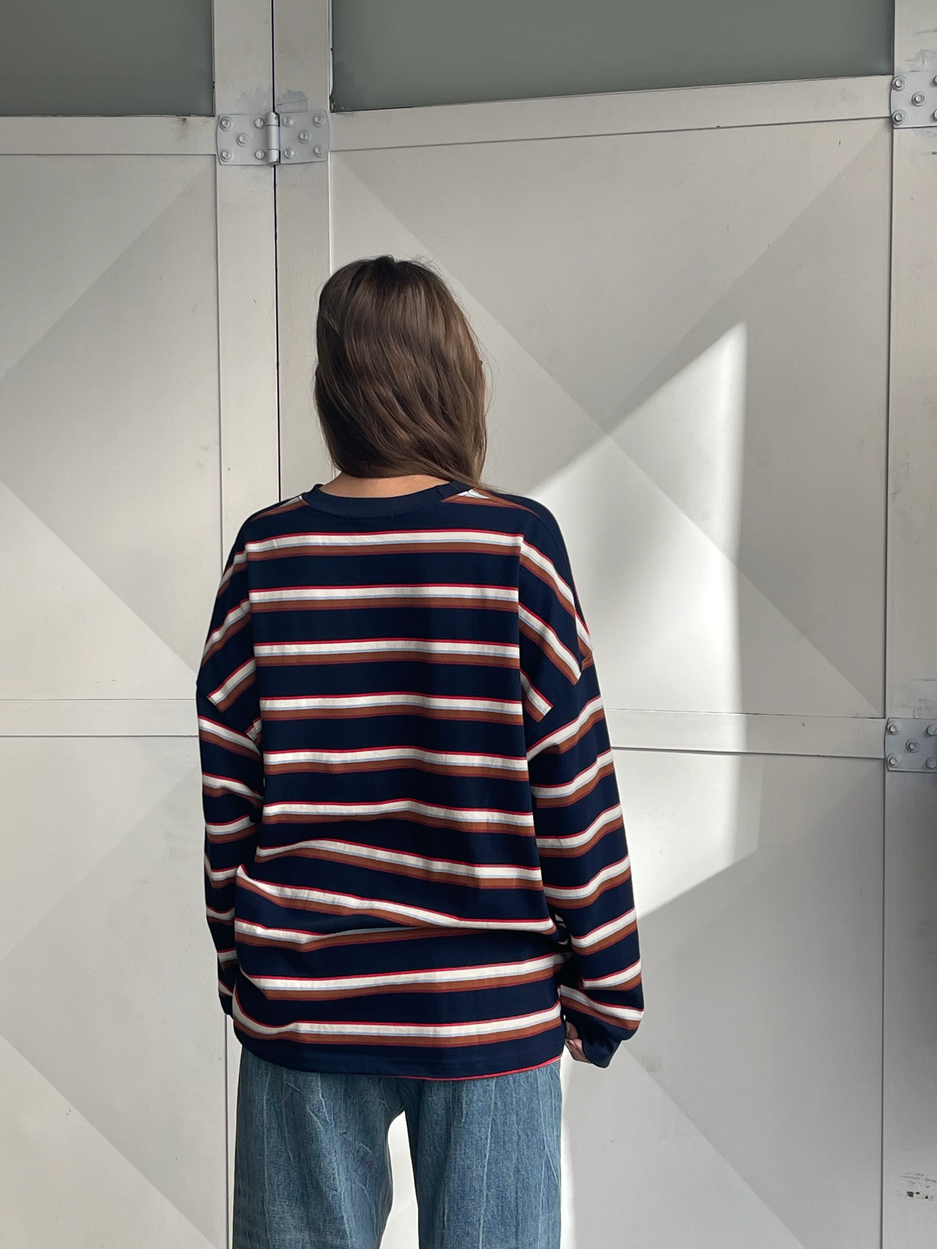 Oversized Striped Longsleeve Tee Navy - Image 4