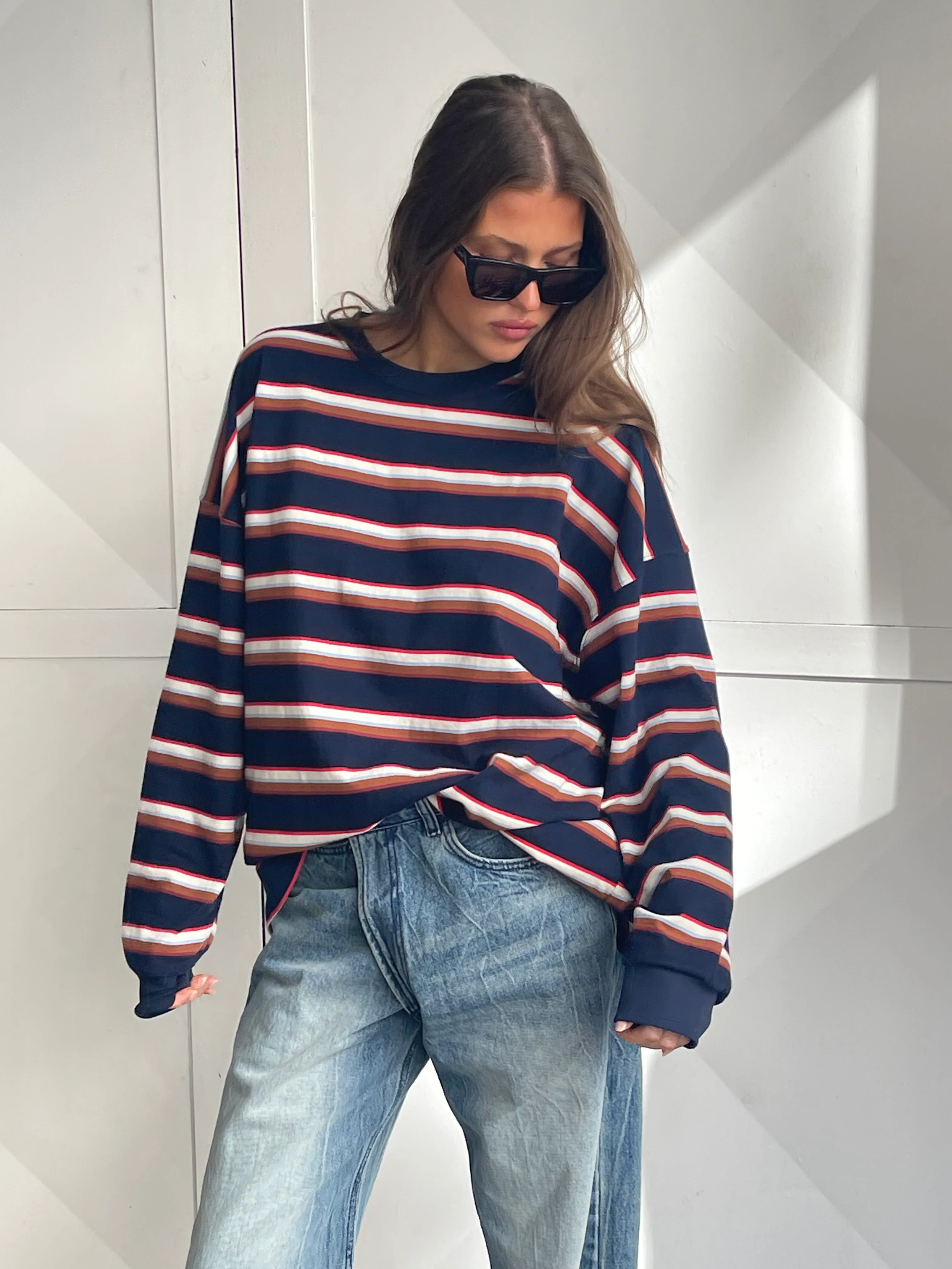 Oversized Striped Longsleeve Tee Navy - Image 7