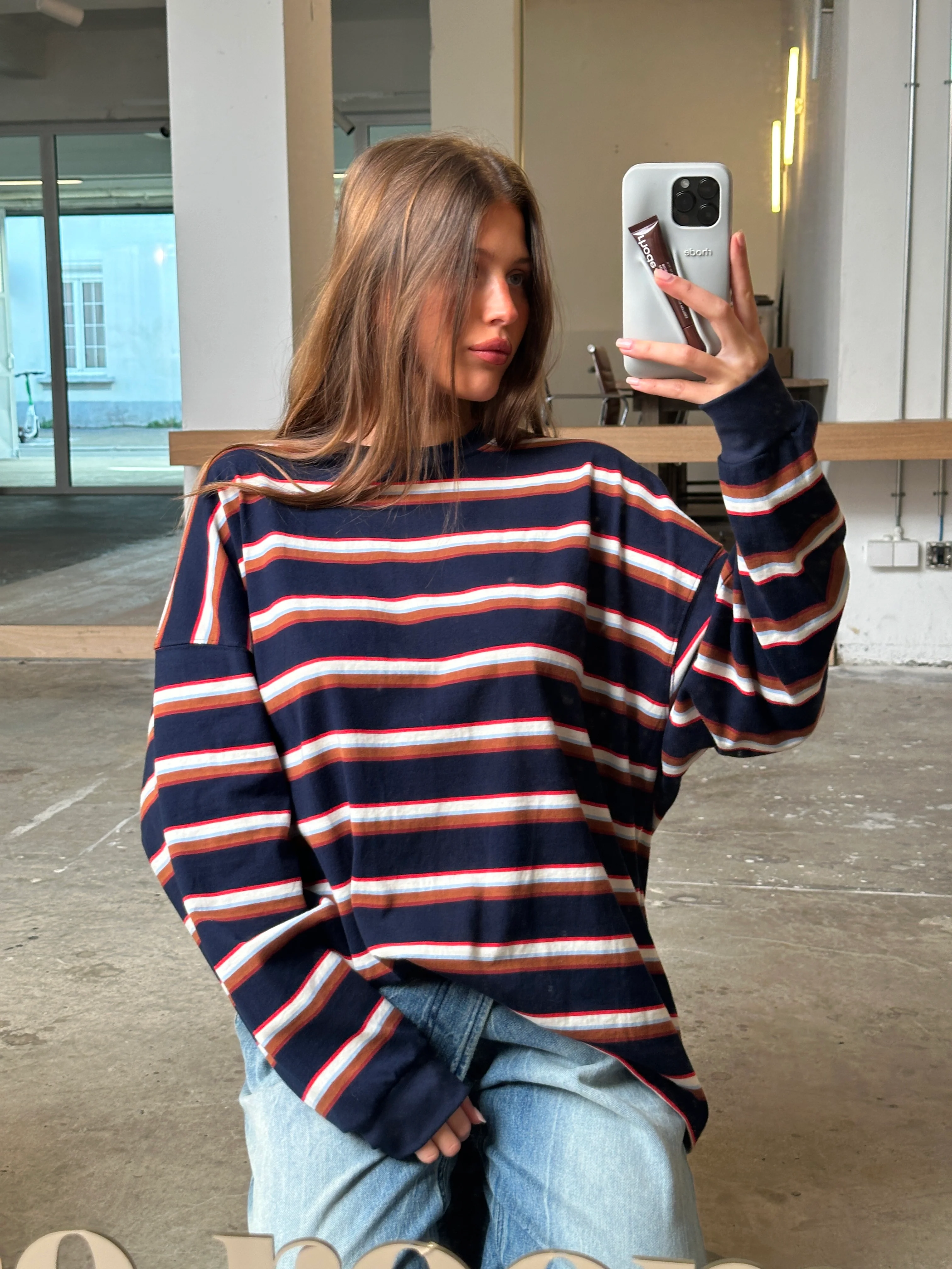 Oversized Striped Longsleeve Tee Navy - Image 8