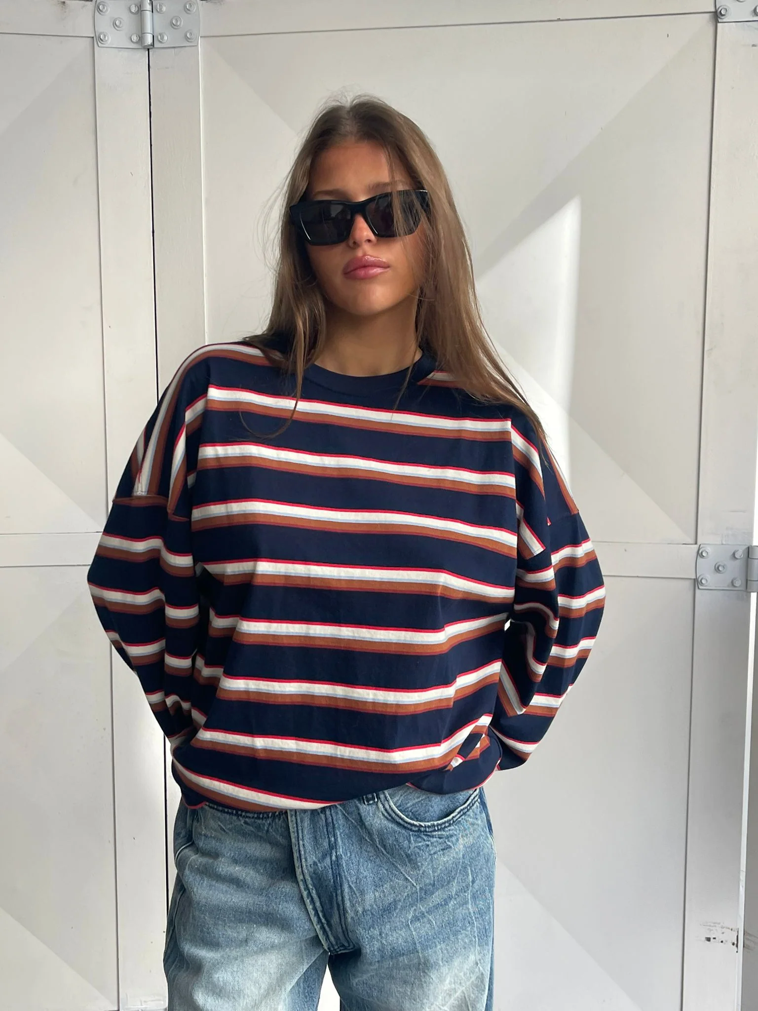 Oversized Striped Longsleeve Tee Navy - Image 9