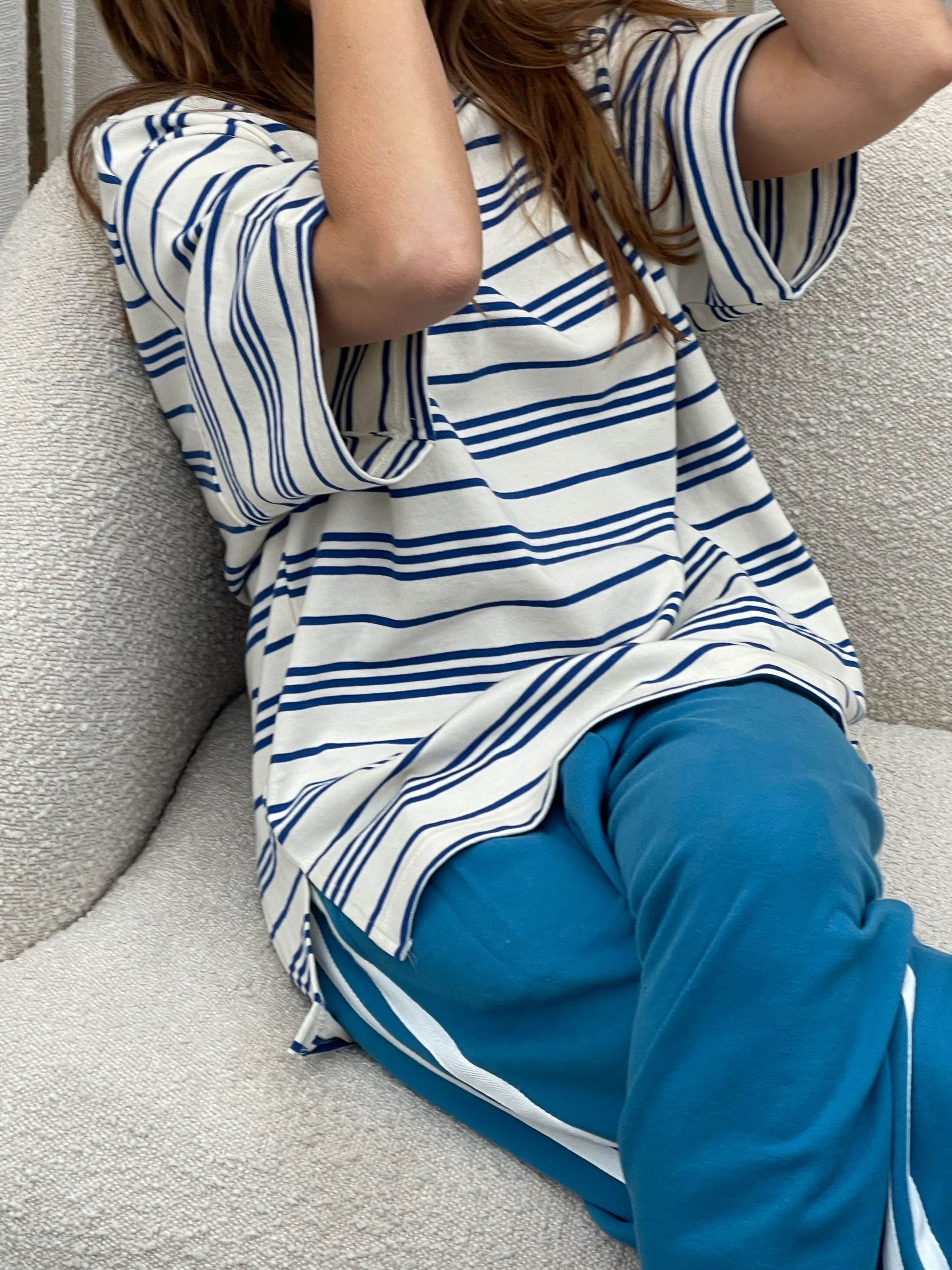 Oversized Striped Round Neck Tee Ivory - Image 3