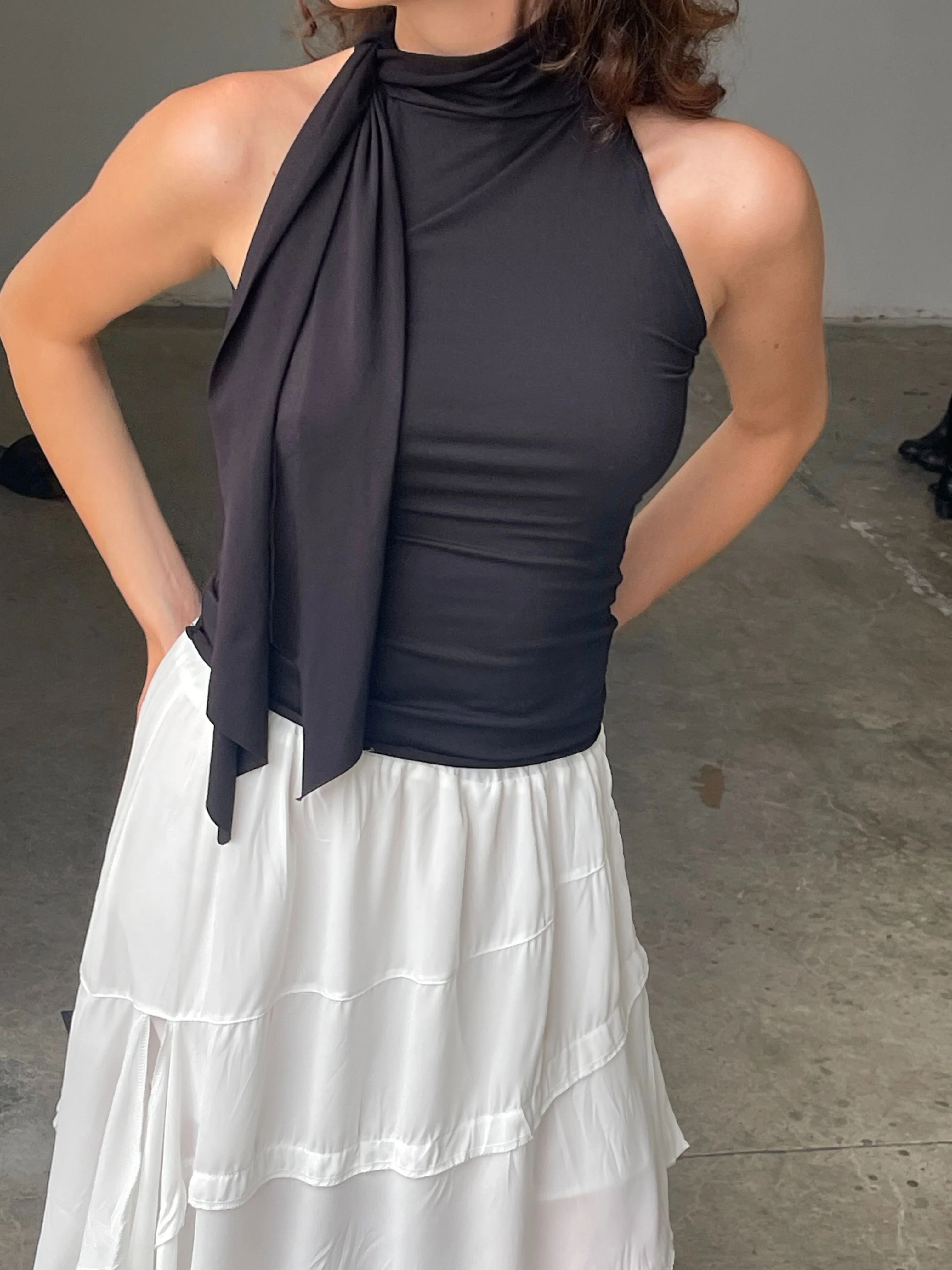 Scarf Detail Sleeveless Top Black - Image 3