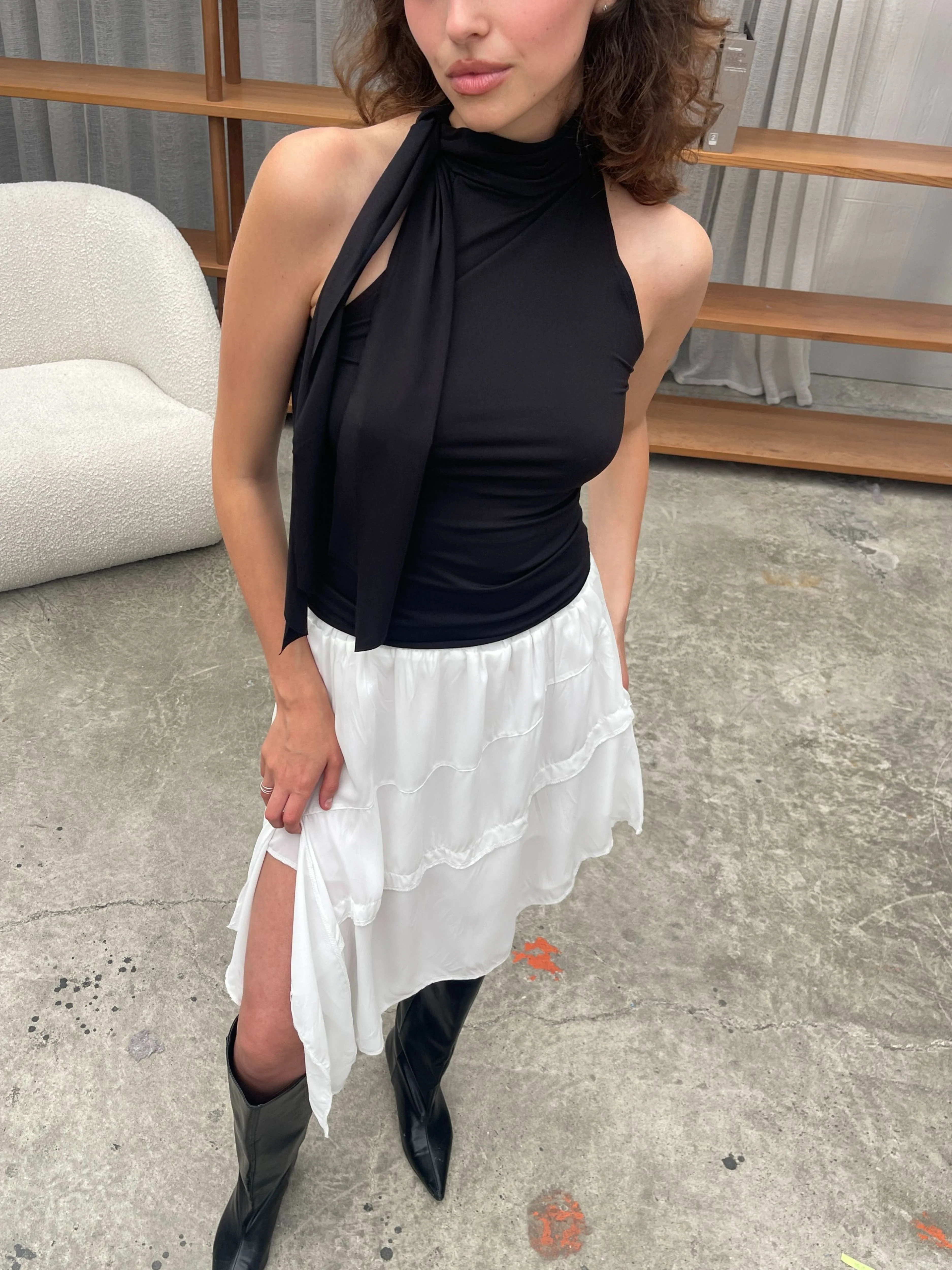 Scarf Detail Sleeveless Top Black - Image 4