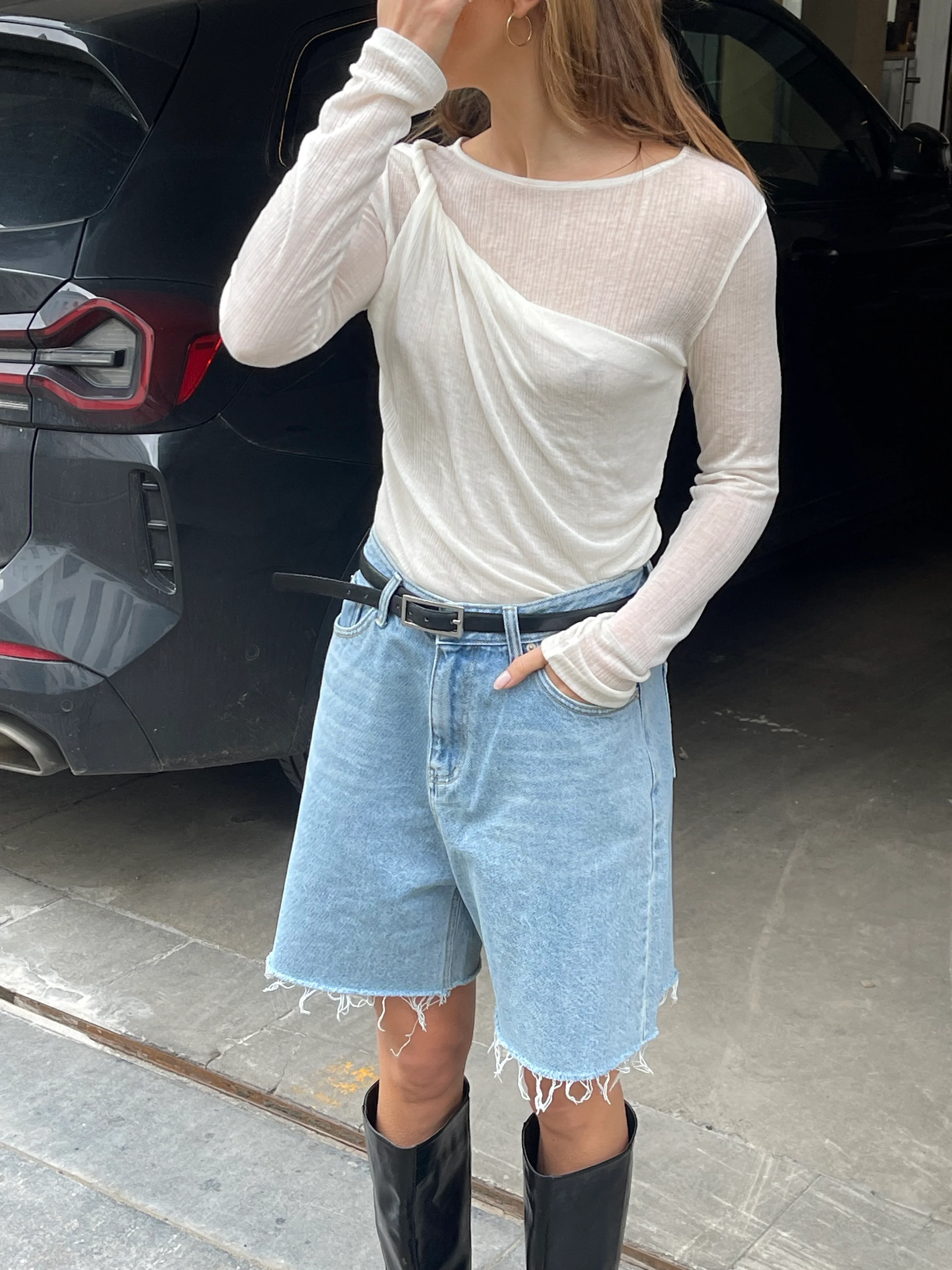 Shoulder Twist Longsleeve Top White - Image 11