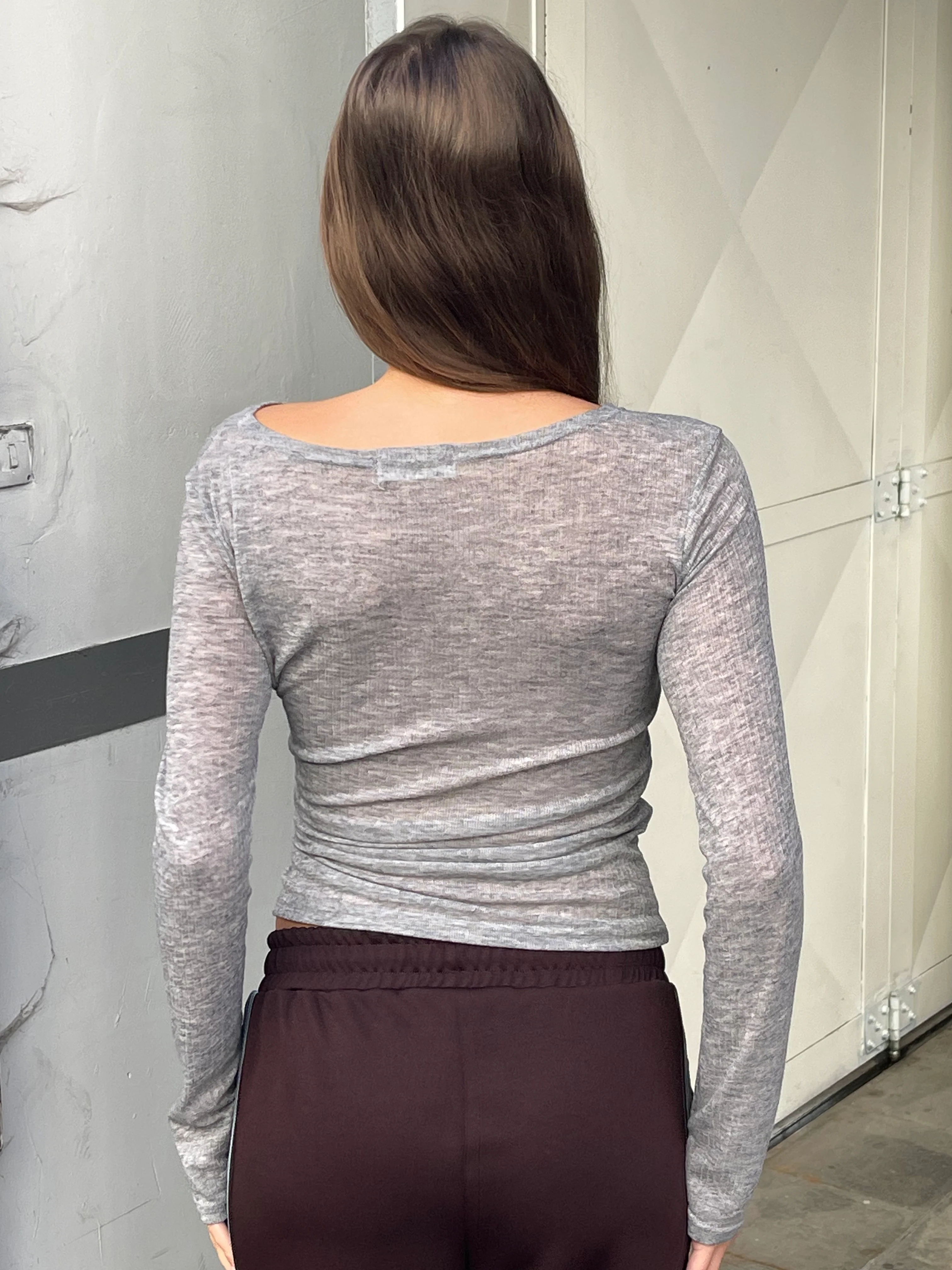 Side Buttoned Longsleeve Top Grey - Image 4