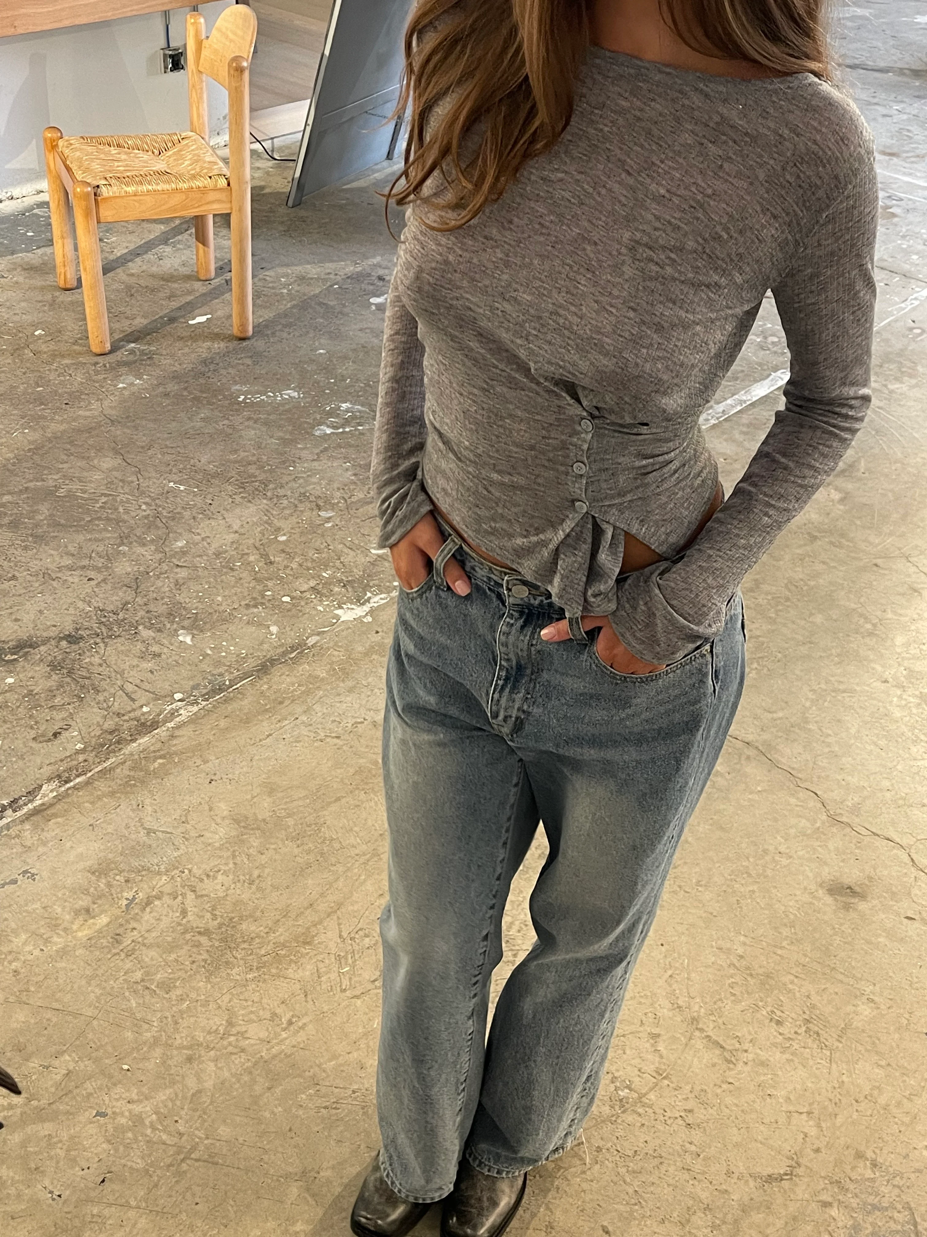 Side Buttoned Longsleeve Top Grey - Image 7