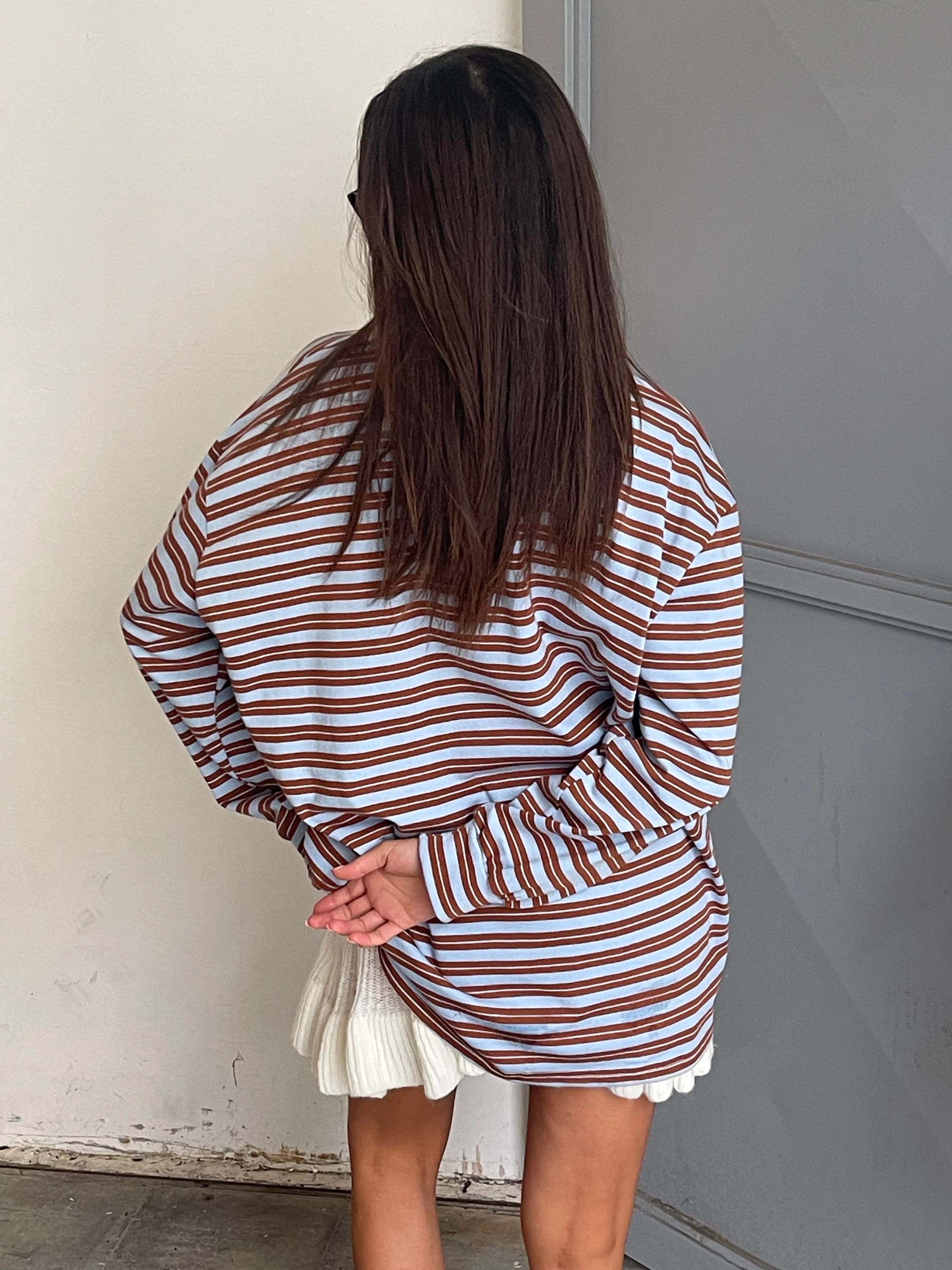 Striped Contrast Collar Polo Light Blue - Image 10