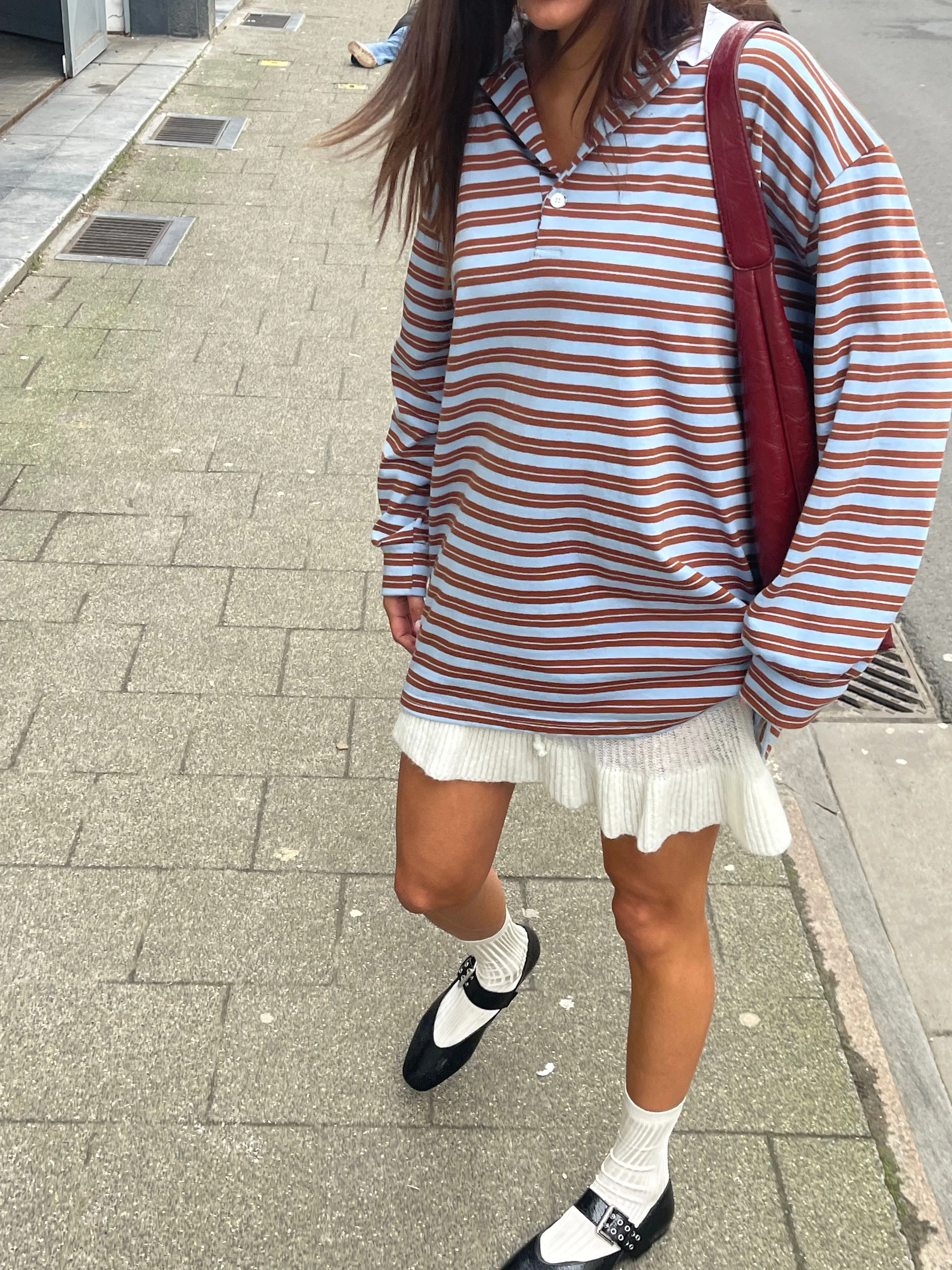 Striped Contrast Collar Polo Light Blue - Image 11