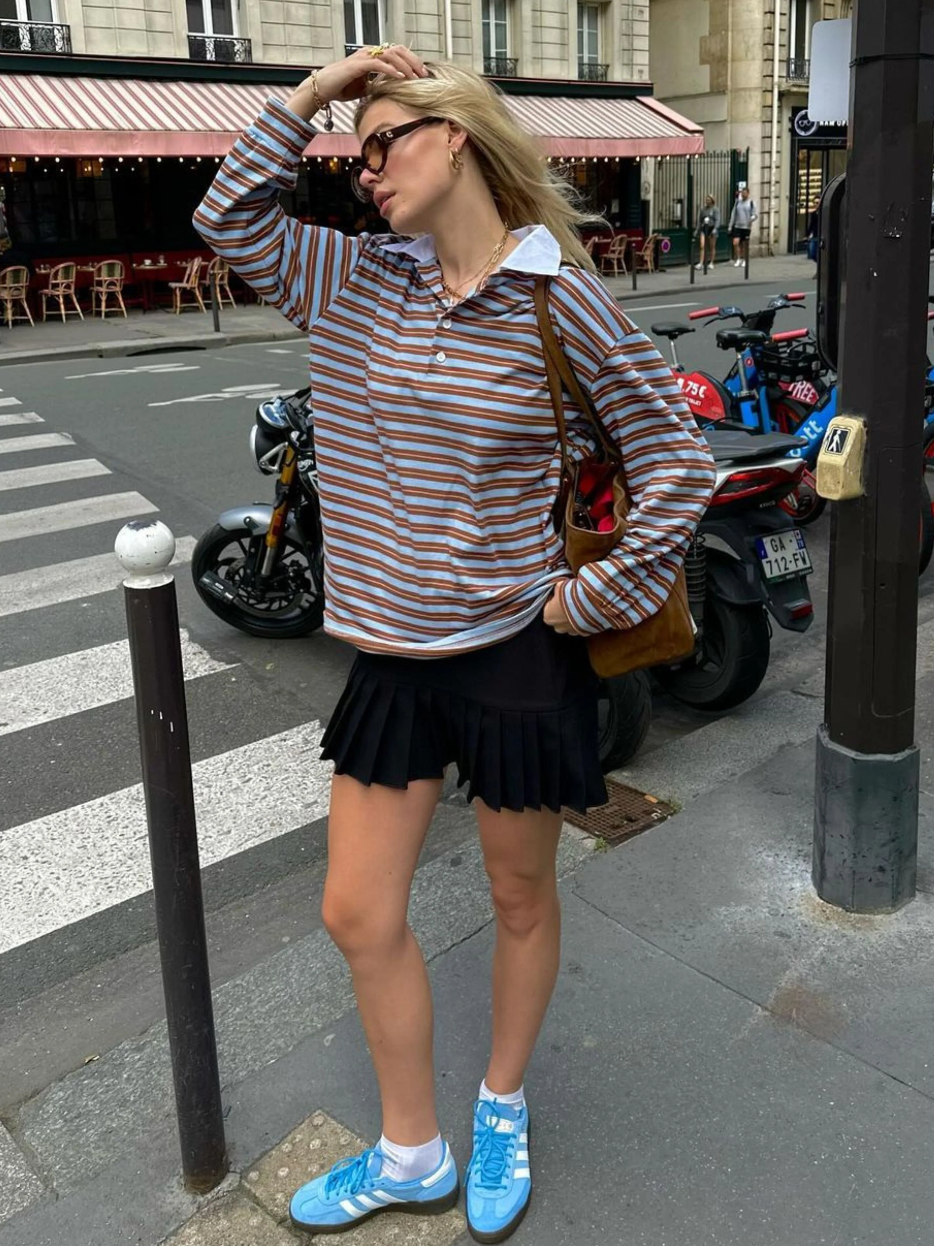 Striped Contrast Collar Polo Light Blue - Image 3