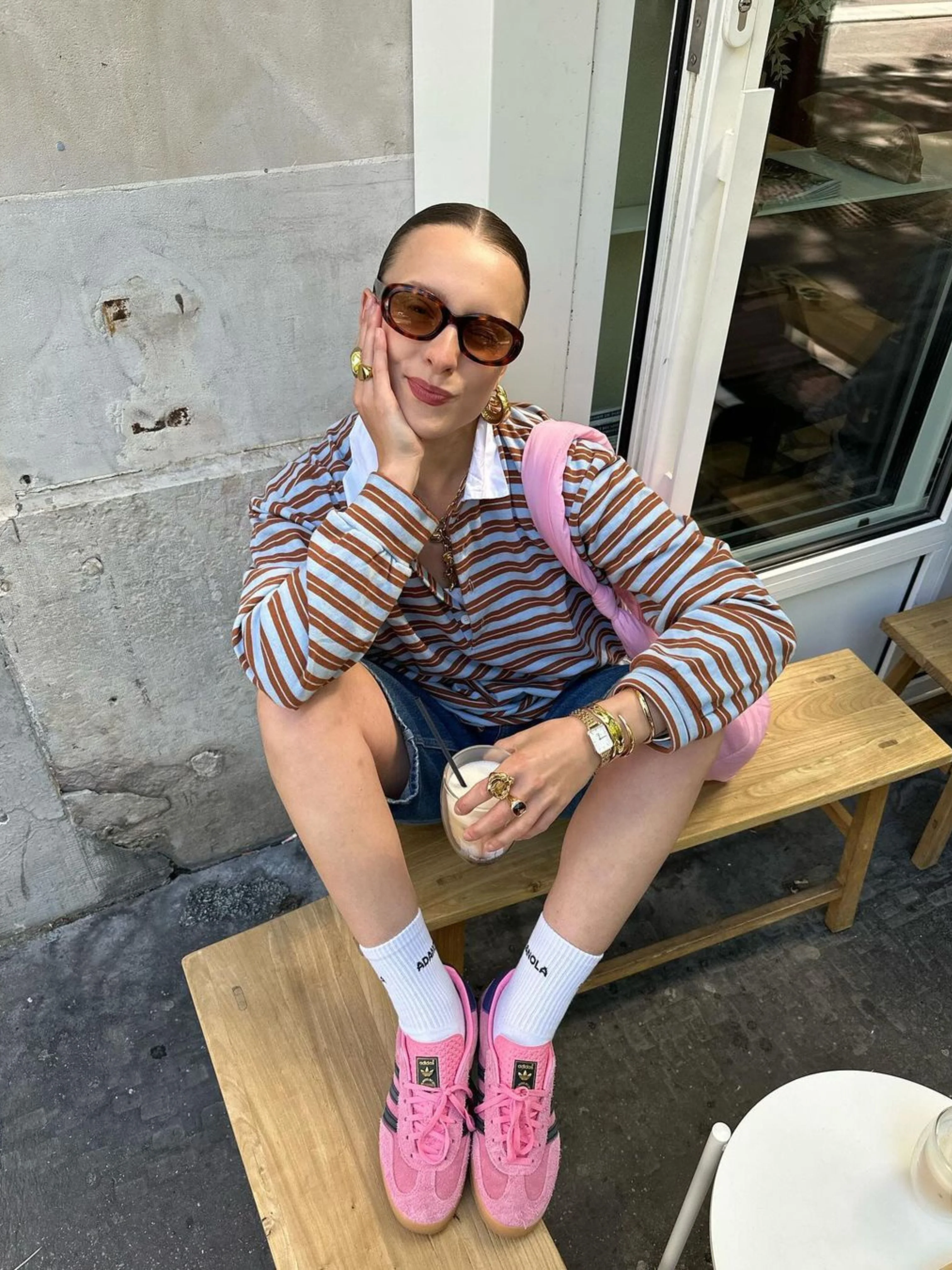 Striped Contrast Collar Polo Light Blue - Image 6