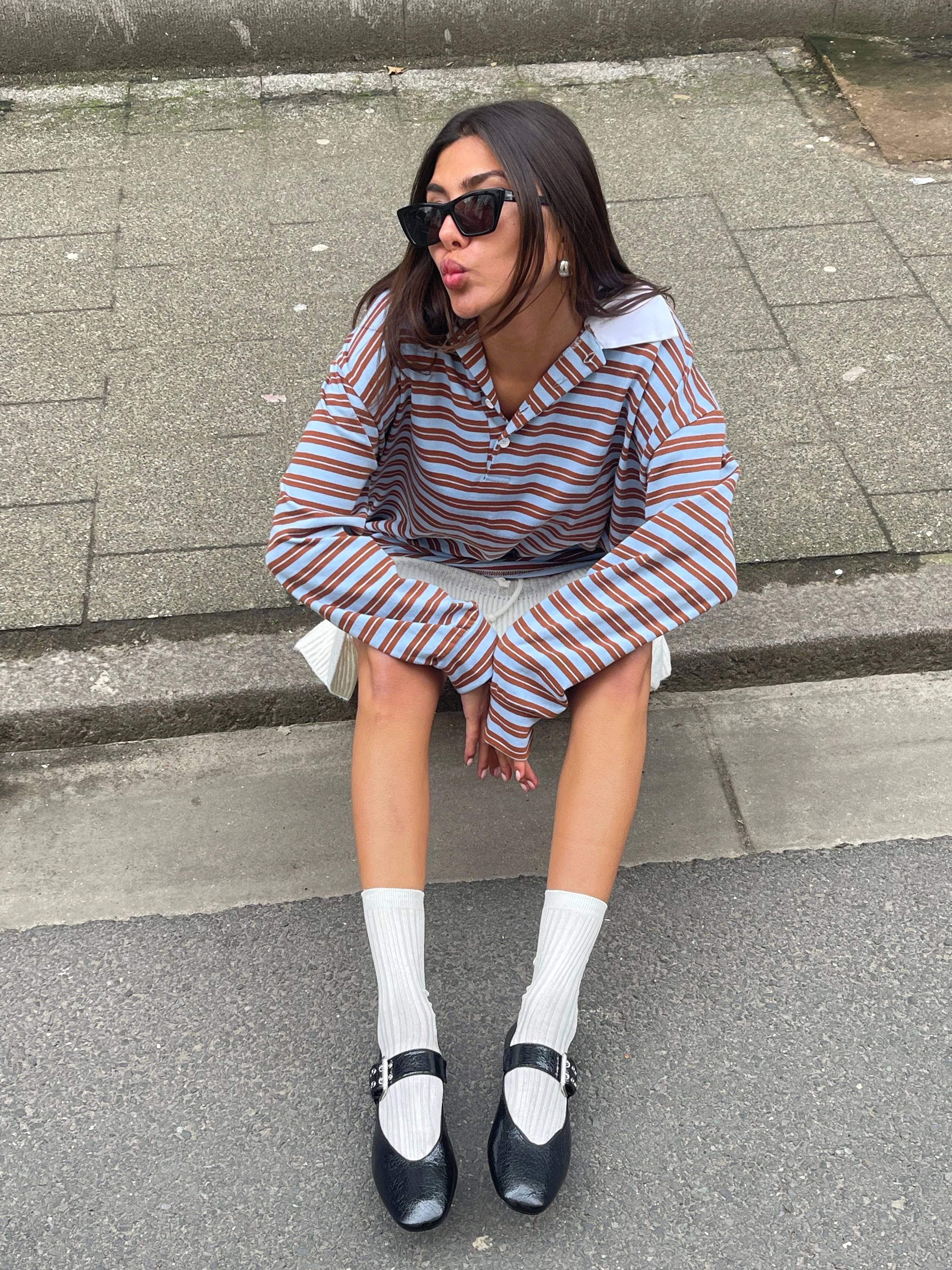 Striped Contrast Collar Polo Light Blue - Image 9