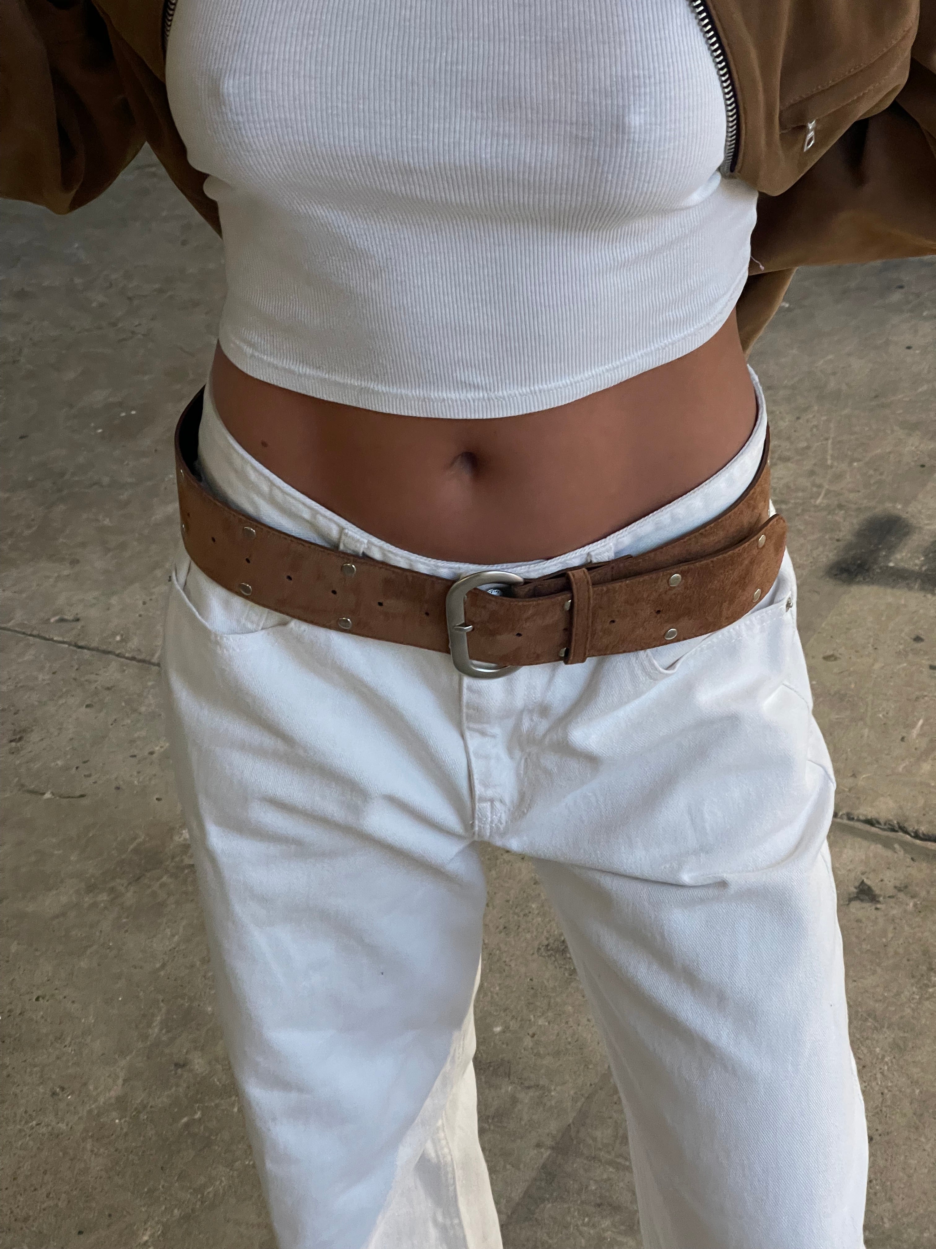 Suede Studded Belt Camel - Image 3