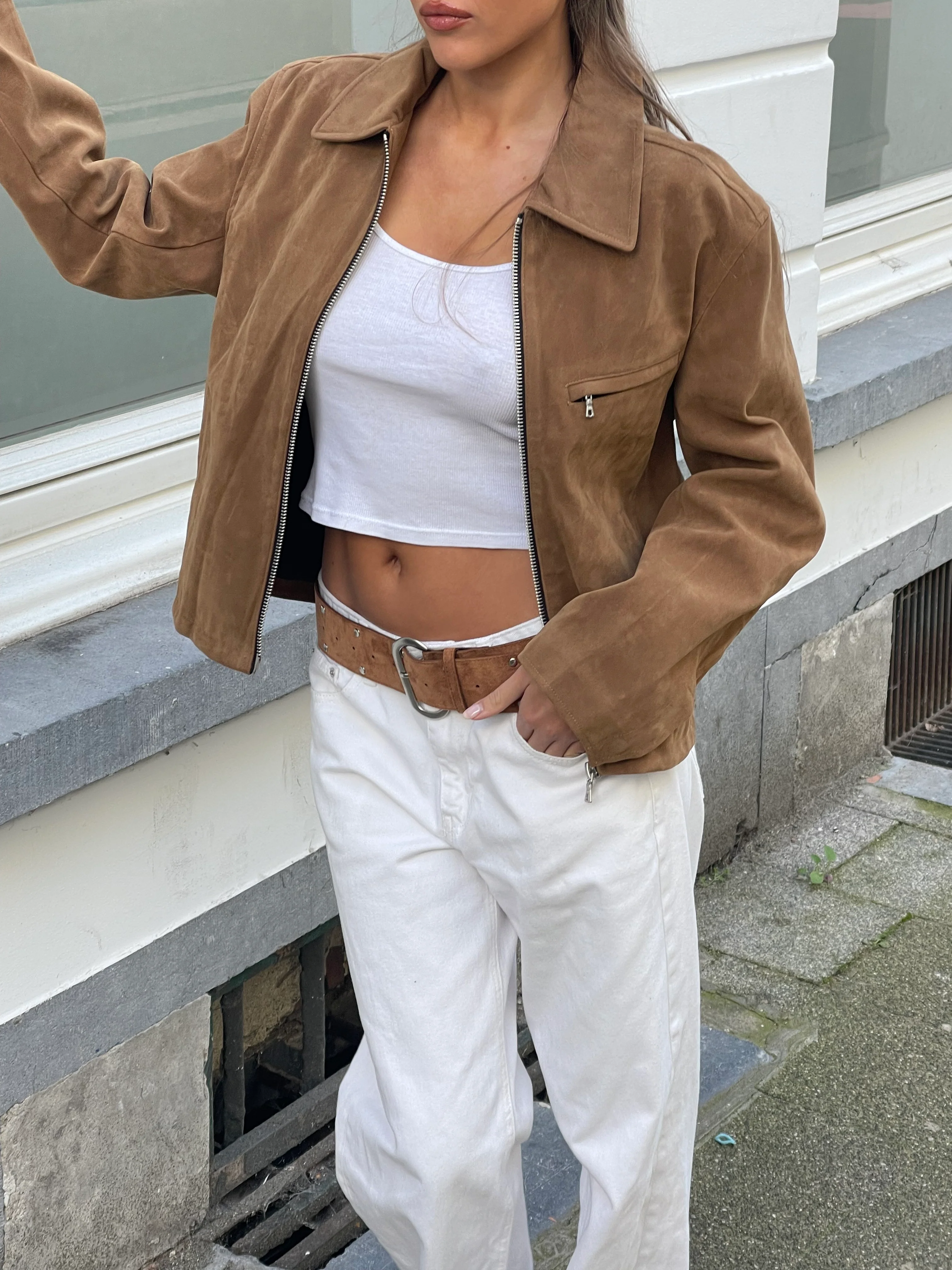 Suede Zipper Jacket Camel - Image 7