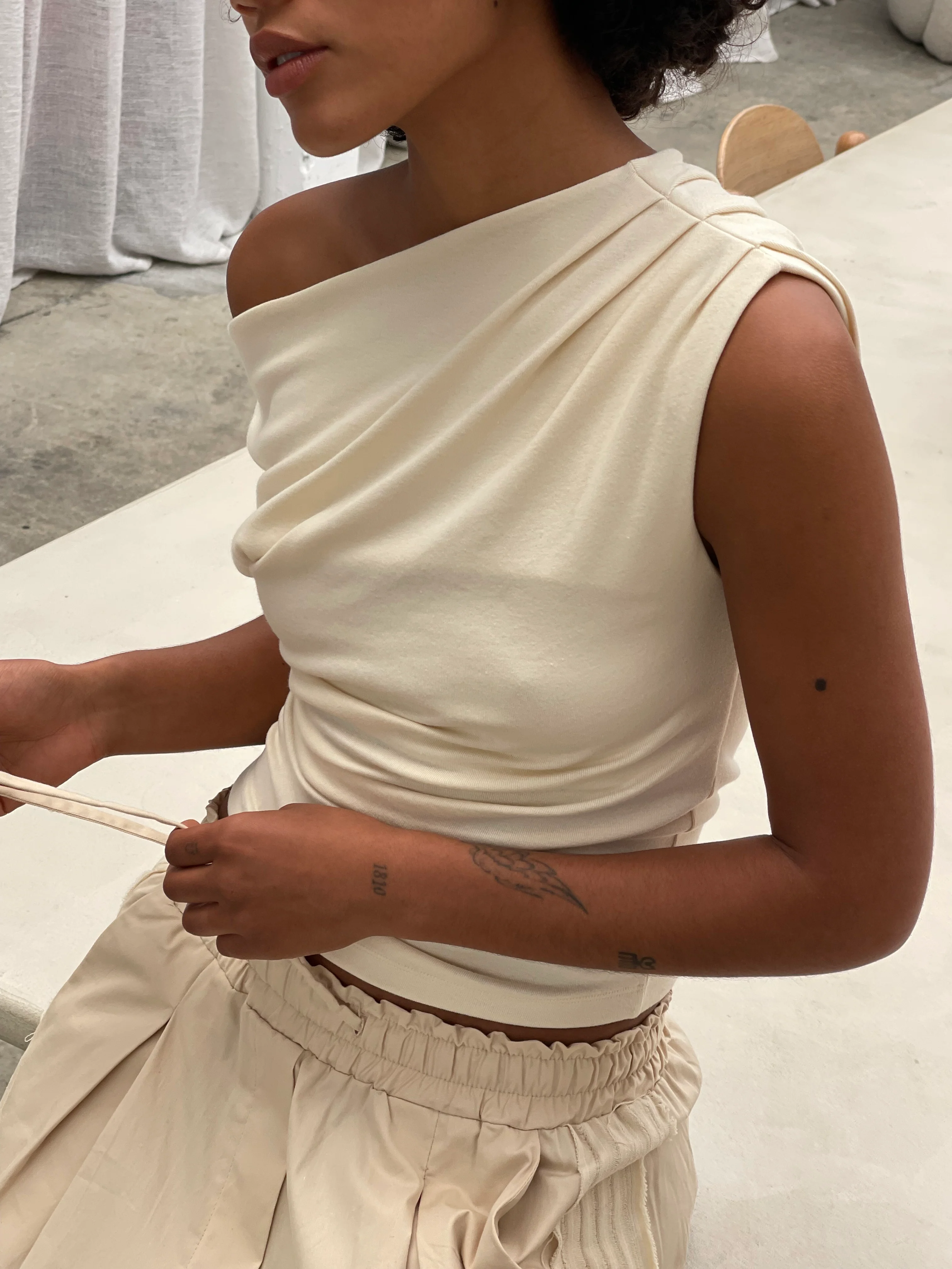 Twisted Draped Top Ivory - Image 3