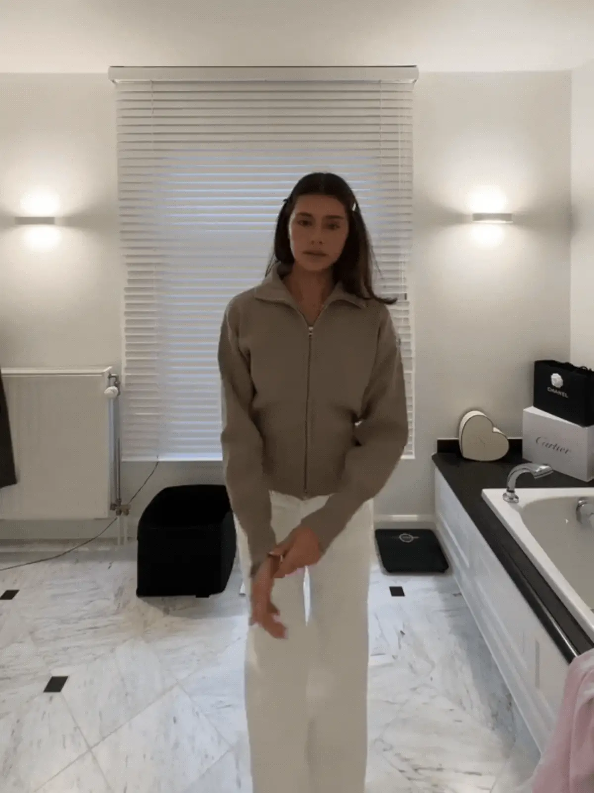 Two Way Zip Cardigan Beige - Image 6