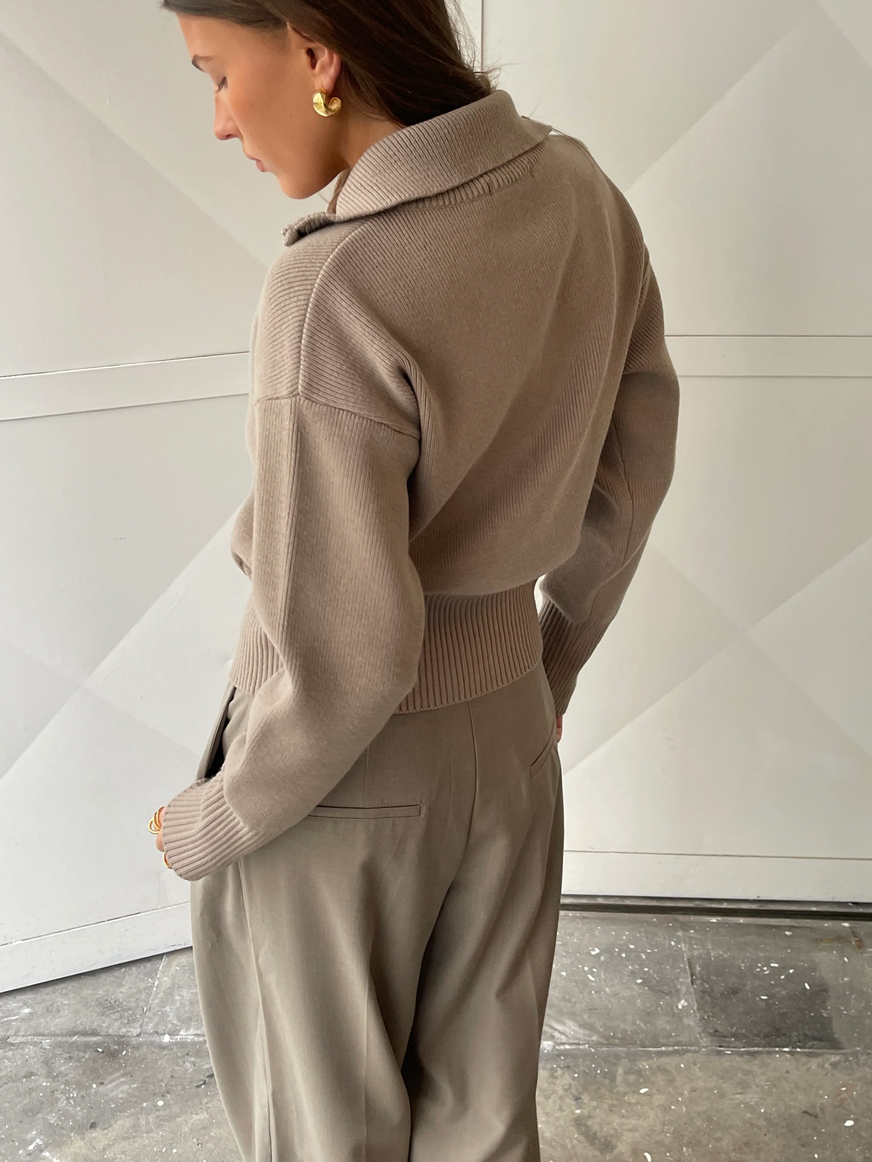 Two Way Zip Cardigan Beige - Image 9