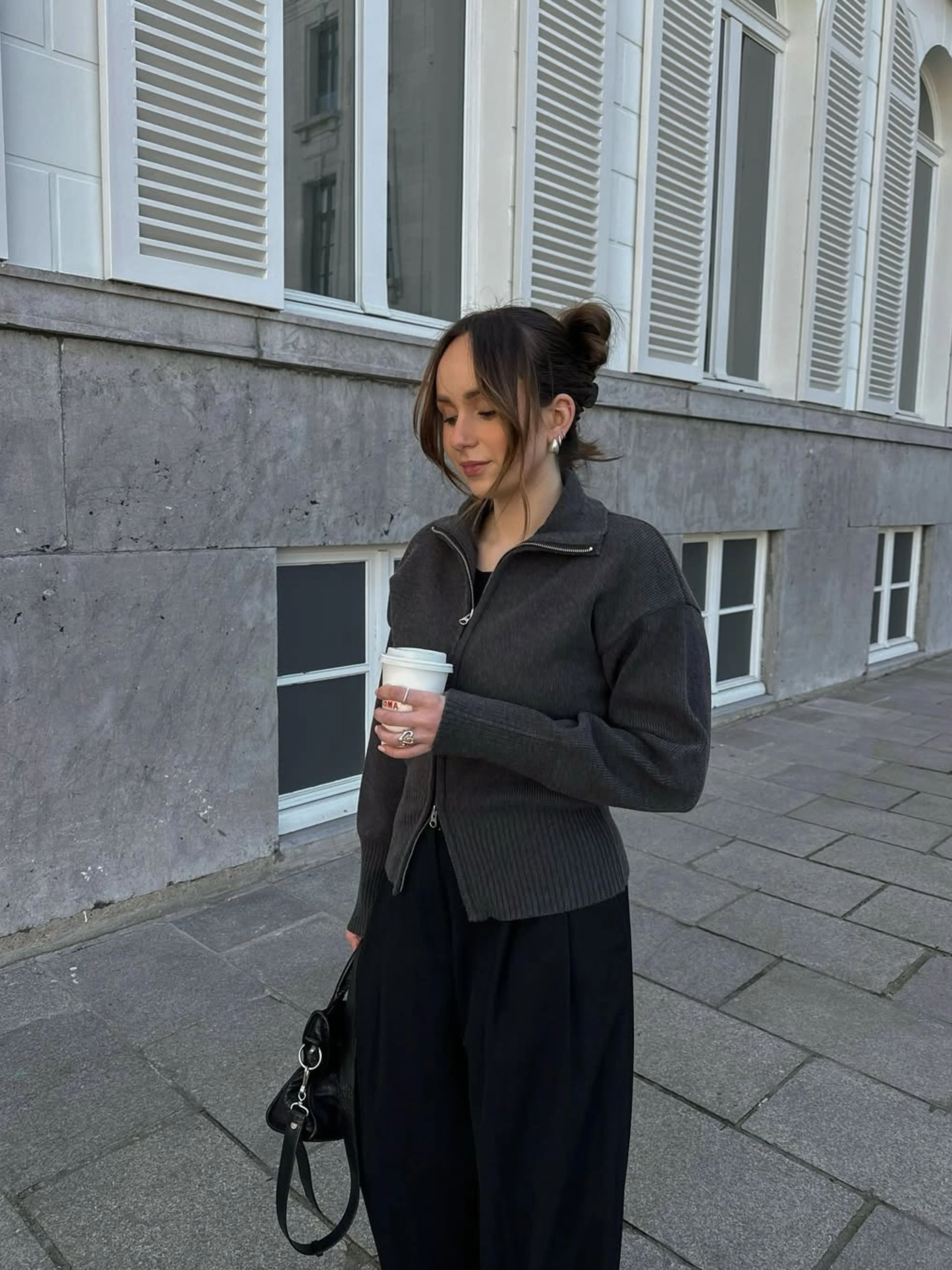 Two Way Zip Cardigan Grey - Image 3