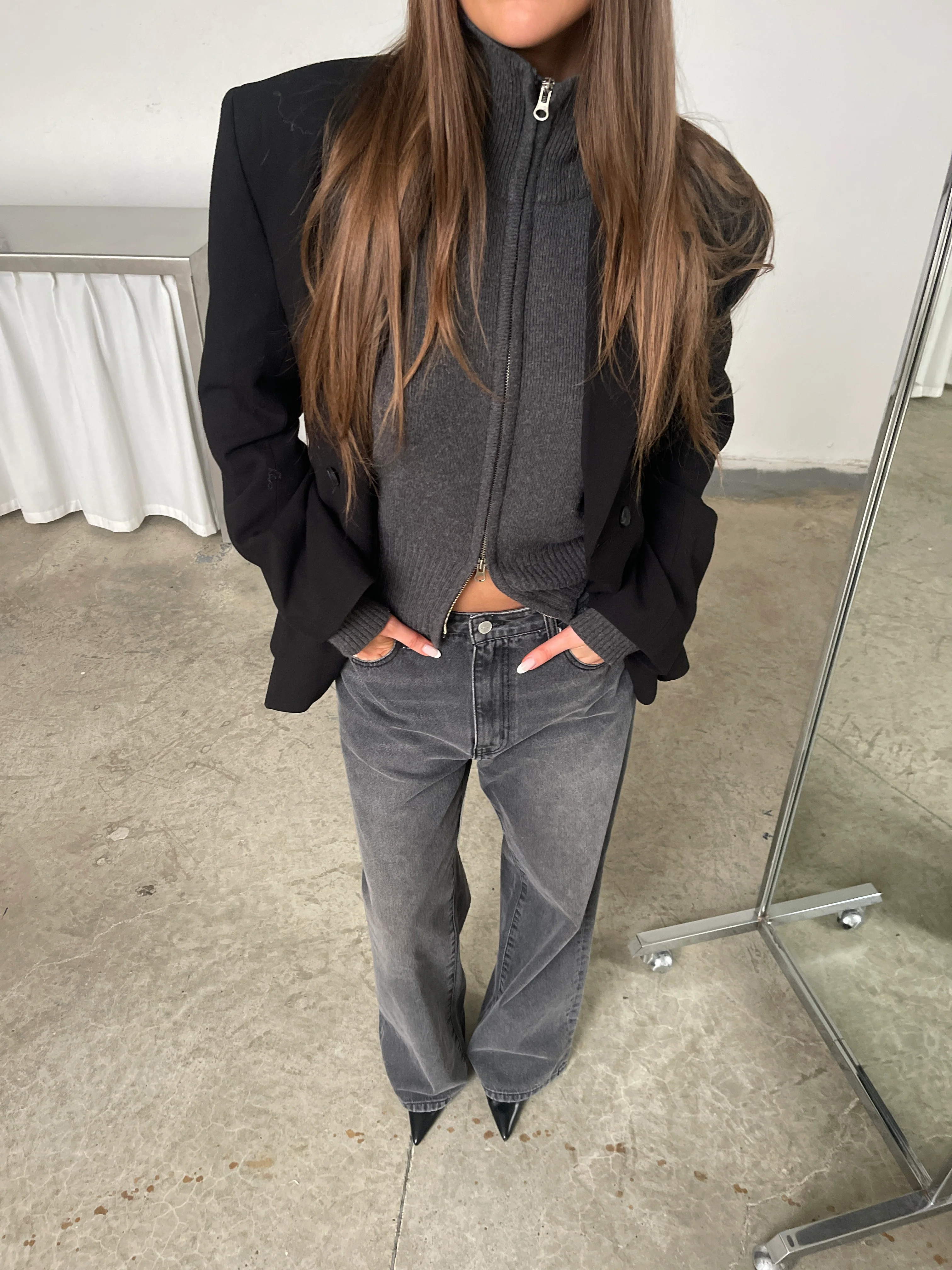 Two Way Zip Cardigan Grey - Image 7