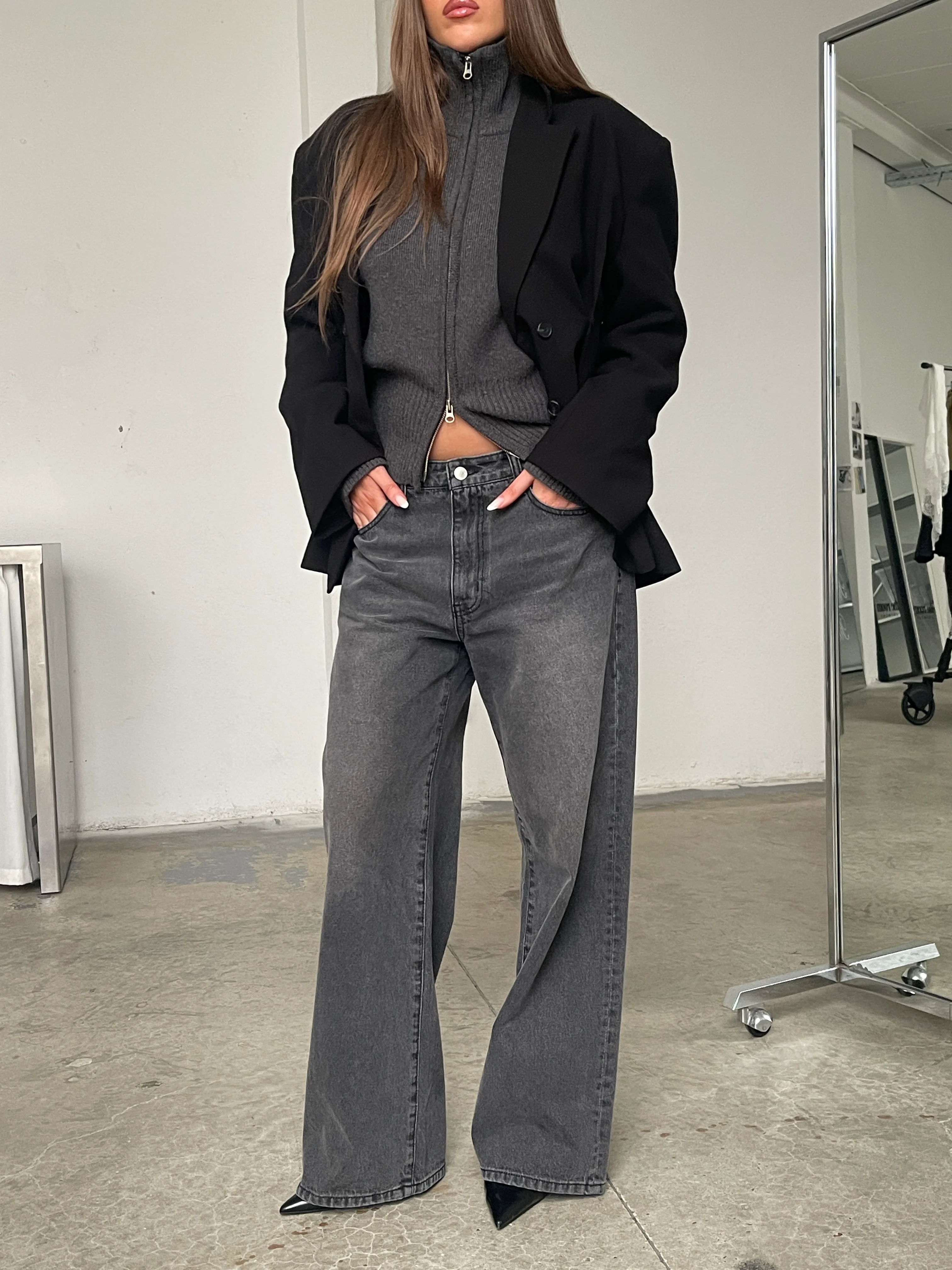 Two Way Zip Cardigan Grey - Image 8